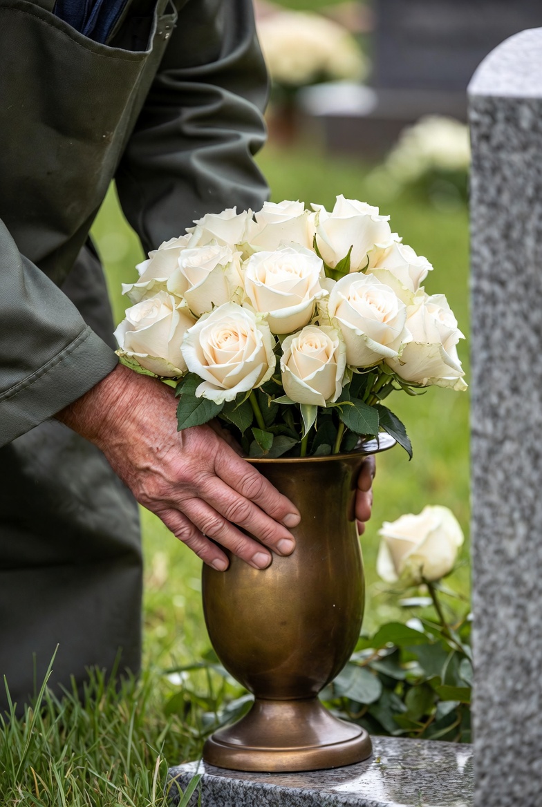 Careful placement of a floral tribute